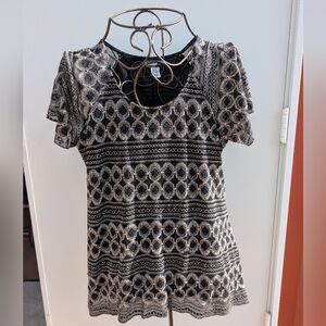 Elegant Black and Gold Embossed Women's Blouse XL